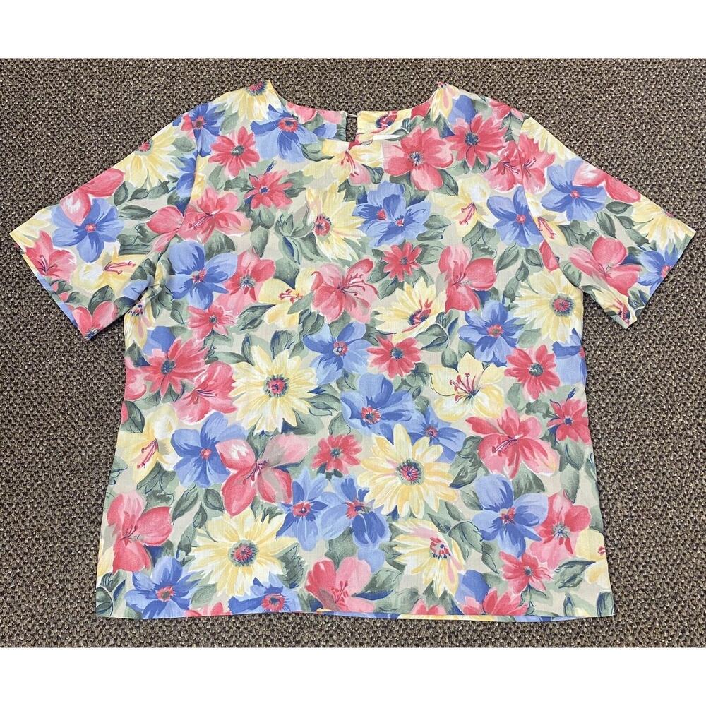 Vintage Cristin Stevens Women’s Hawaiian Flower Beach Camp Blouse USA Size Large